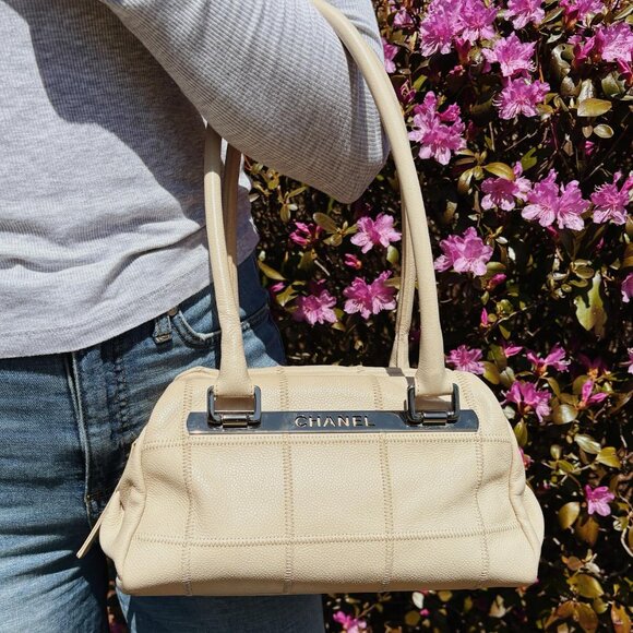 CHANEL Handbags - Chanel Vintage Chocolate Bar Quilted Leather Logo Satchel